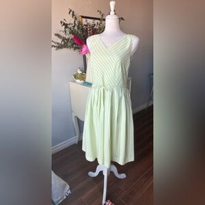 Talbots Striped Seersucker  Dress Sleeveless Cotton Blend Midi Size 14